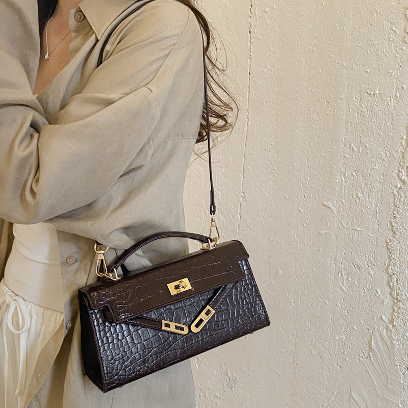 Crocodile Pattern Kelly Bag, Women Shoulder Crossbody Purse